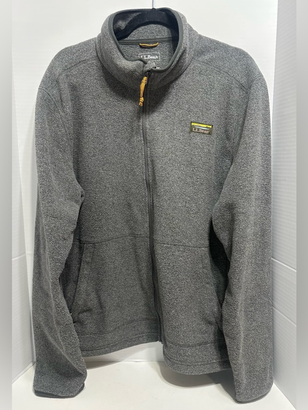 L.L. Bean Men's  Gray Full-Zip Fleece Jacket with Yellow Zip Pull